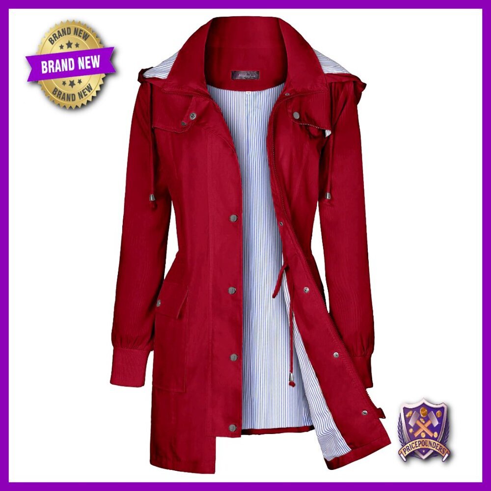 Lightweight Waterproof Raincoat Hooded Trench Coat Striped Outdoor Windbreaker